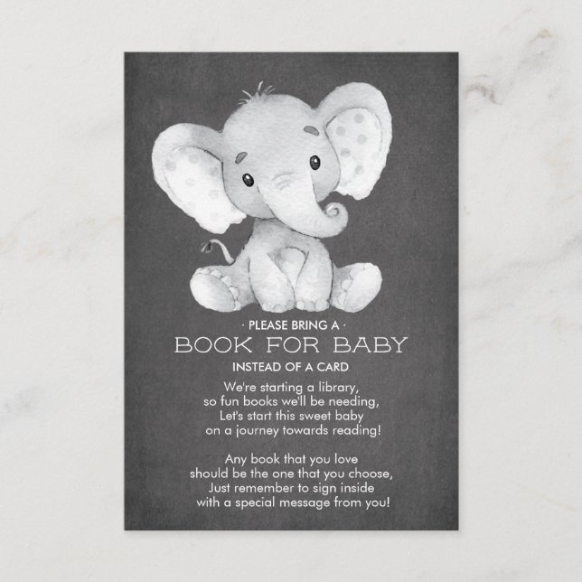 Chalkboard Elephant Baby Shower Book for Baby Card (Front)