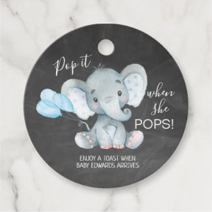 Chalkboard Elephant Baby Shower Pop It Favour Tags