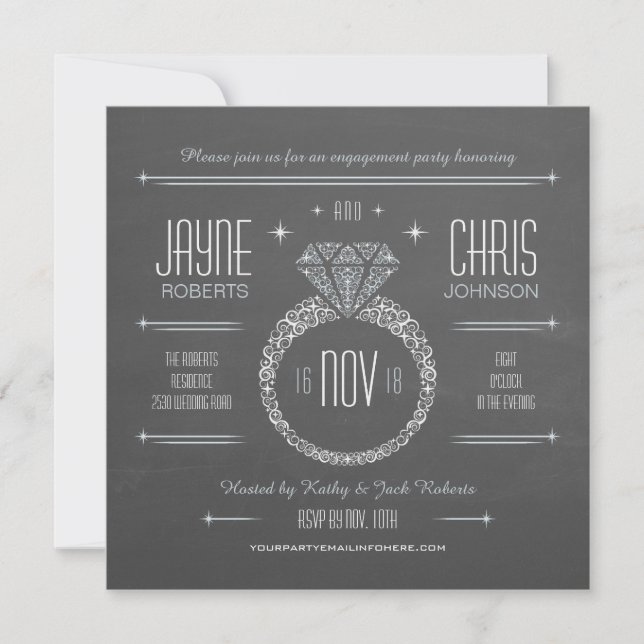 Chalkboard Engagement Ring Party Invitation (Front)