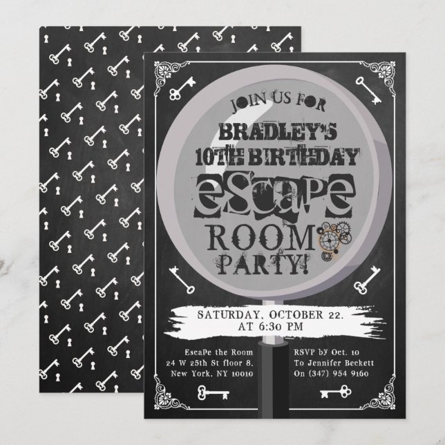 Chalkboard Escape Room Party Any Age Birthday Invitation (Front/Back)