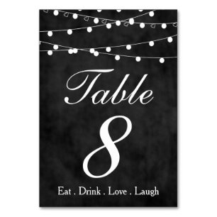 Chalkboard Fairy Lights & Hearts Party Table 8 Table Number