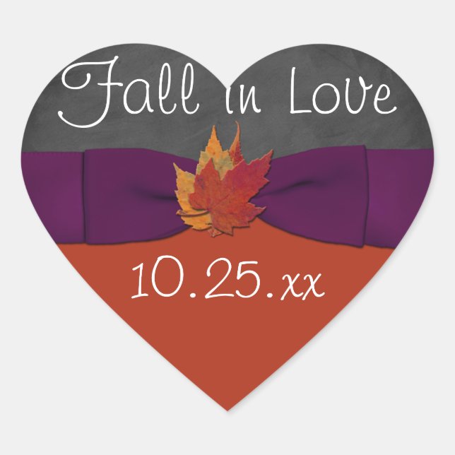Chalkboard, Fall Leaves Wedding Sticker 3 - Purple (Front)