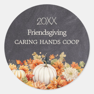 Chalkboard Fall Pumpkin Floral Friendsgiving Year Classic Round Sticker