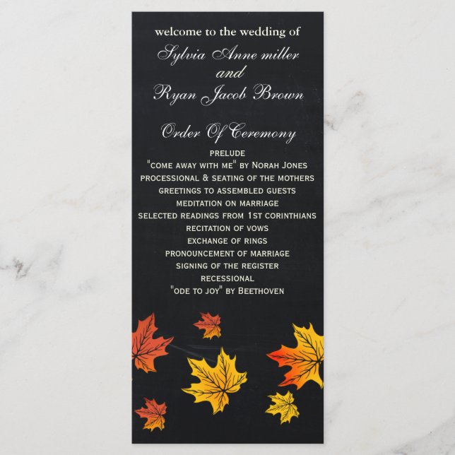 Chalkboard fall wedding programs tea length programme (Front)