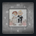 Chalkboard Family custom photo collage Square Wall Clock<br><div class="desc">Custom Family photo collage on chalkboard background clock.
Add your own personal photos to personalise the clock. Do don't have to add only square photos other sizes will also fit.
If you need help please contact me.</div>