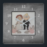 Chalkboard Family custom photo collage Square Wall Clock<br><div class="desc">Custom Family photo collage on chalkboard background clock.
Add your own personal photos to personalise the clock. Do don't have to add only square photos other sizes will also fit.
If you need help please contact me.</div>