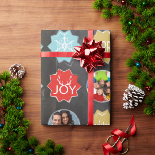 Chalkboard Family Photo Christmas Reindeer Wrapping Paper