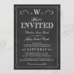 Chalkboard Fancy Monogram Wedding Invitations