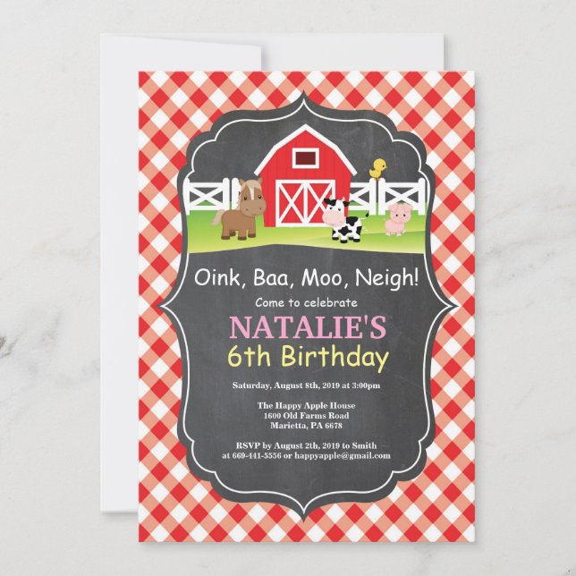 Chalkboard Farm Birthday Invitation Barnyard Party (Front)