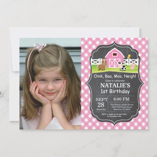Chalkboard Farm Birthday Invitation Barnyard Party (Front)