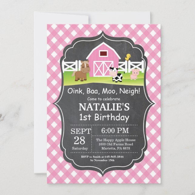 Chalkboard Farm Birthday Invitation Barnyard Party (Front)