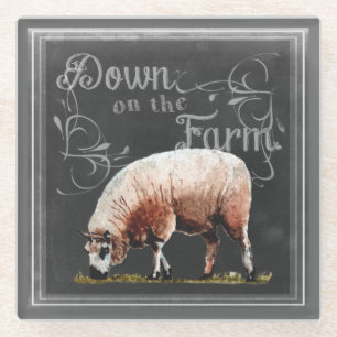Chalkboard Farm Down on the Farm Sheep Glass Coaster