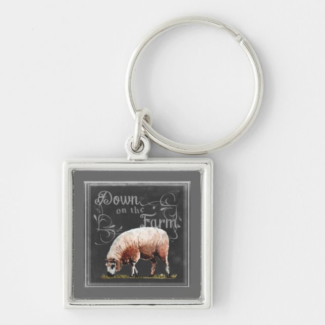 Chalkboard Farm | Down on the Farm Sheep Key Ring (Front)