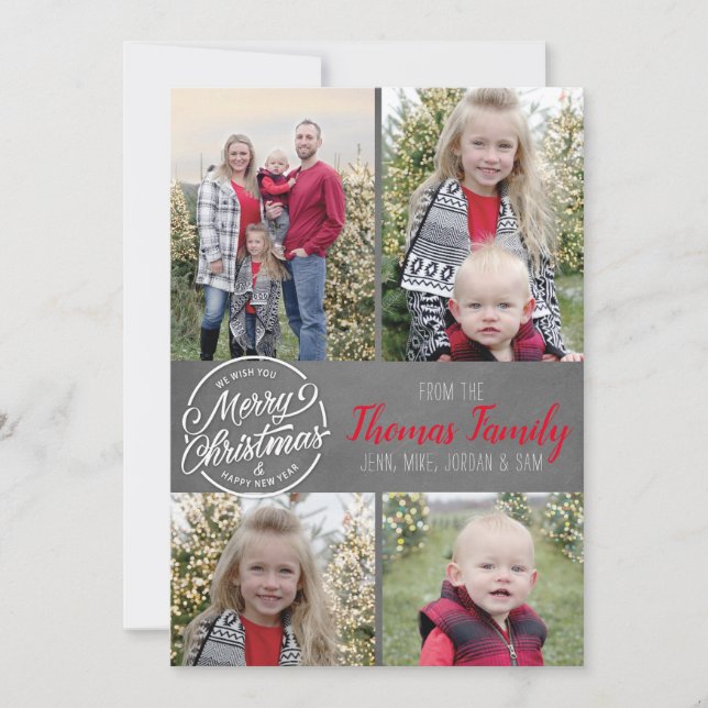 Chalkboard Farmhouse Family Photo Christmas Card (Front)