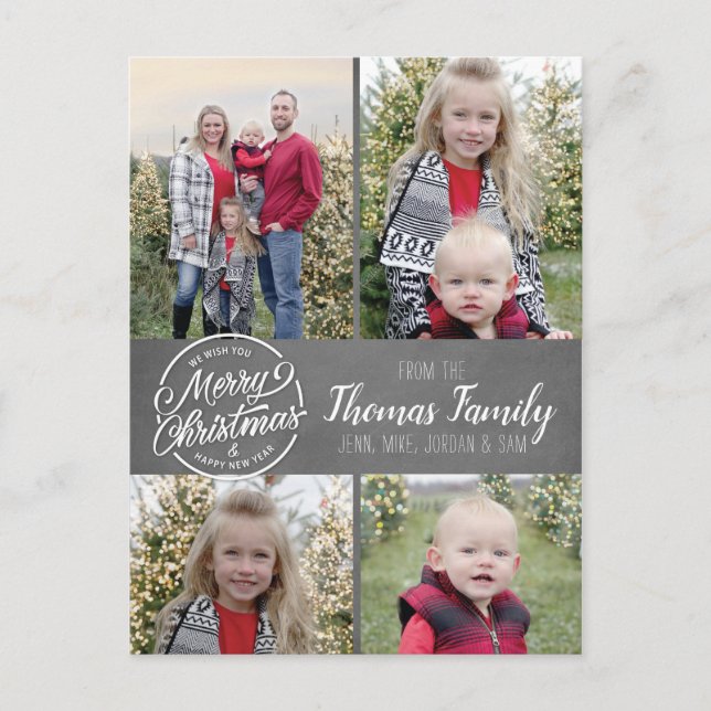 Chalkboard Farmhouse Rustic Christmas Photo Card (Front)