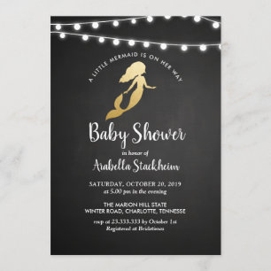 Chalkboard Faux Gold Foil Mermaid Baby Shower Invitation