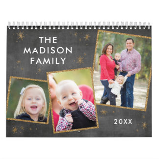 Chalkboard & Faux Gold Glitter Photo Collage Calendar
