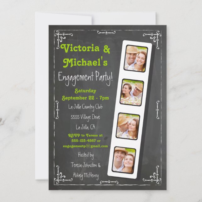 Chalkboard Film Strip Engagement Party Invitations (Front)