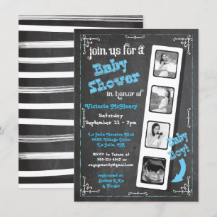 Chalkboard Film Strip Ultrasound Baby Boy Shower Invitation