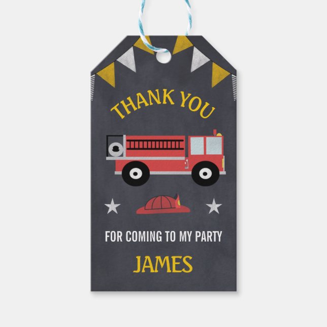 Chalkboard Fire Engine Favour tag (Front)