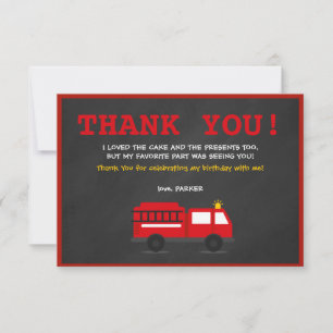 Chalkboard Fire Fighter Birthday Thank You Card