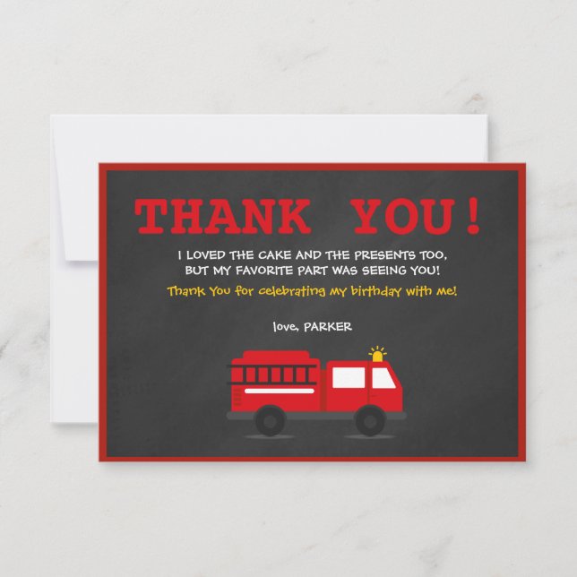 Chalkboard Fire Fighter Birthday Thank You Card (Front)