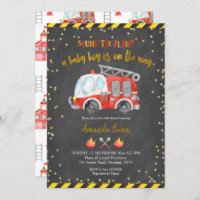 Chalkboard Firefighter Boy Baby Shower Invitation