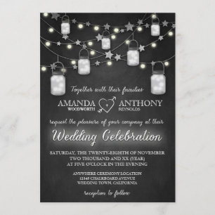 Chalkboard Firefly Mason Jar Wedding Invitations
