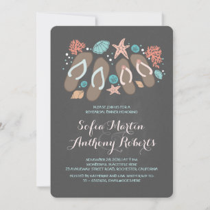 Chalkboard flip flops beach rehearsal dinner invitation