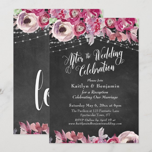 Chalkboard Floral After the Wedding Celebration Invitation (Front/Back)