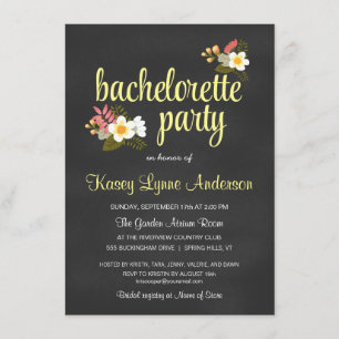 Chalkboard Floral Bachelorette Party Invitations