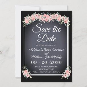 Chalkboard Floral Black Wedding Save The Date