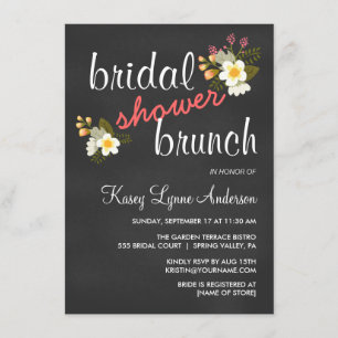 Chalkboard Floral Bridal Shower Brunch Invites