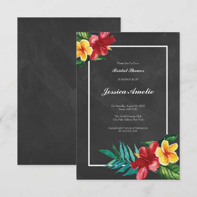 Chalkboard Floral Bridal Shower Invitation (Front/Back)