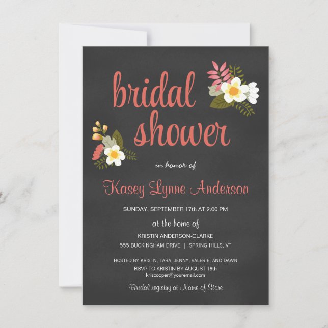 Chalkboard Floral Bridal Shower Invitations (Front)