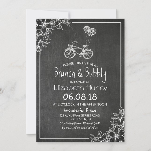 Chalkboard Floral Brunch and Bubbly Bridal Shower Invitation (Front)
