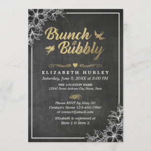 Chalkboard Floral Brunch and Bubbly Bridal Shower Invitation