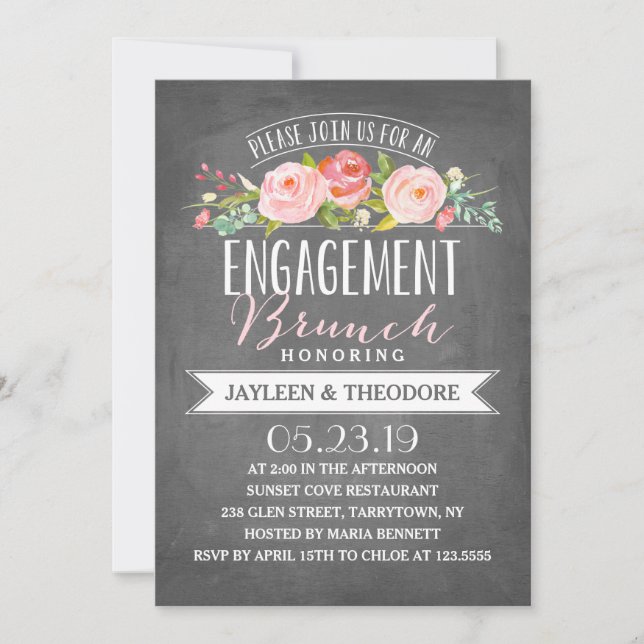 Chalkboard Floral Brunch | Engagement Party Invitation (Front)