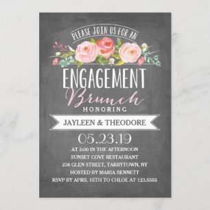 Chalkboard Floral Brunch   Engagement Party Invitation
