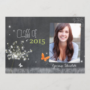 Chalkboard Floral Class of 2015 Photo Graduation Invitation