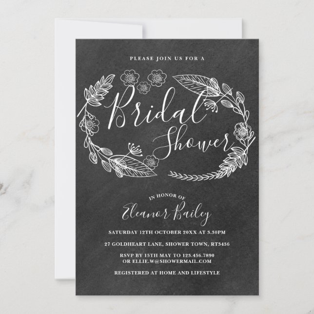 Chalkboard Floral Country Bridal Shower Invitation (Front)