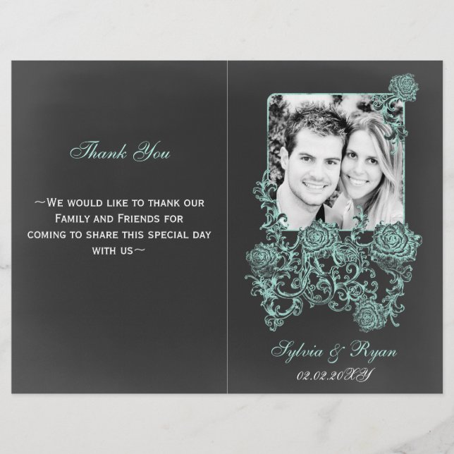 chalkboard Floral Folding Photo wedding programs (Front)