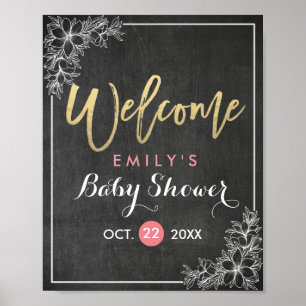 Chalkboard Floral Frame Baby Shower Welcome Sign