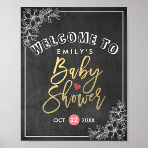 Chalkboard Floral Frame Baby Shower Welcome Sign