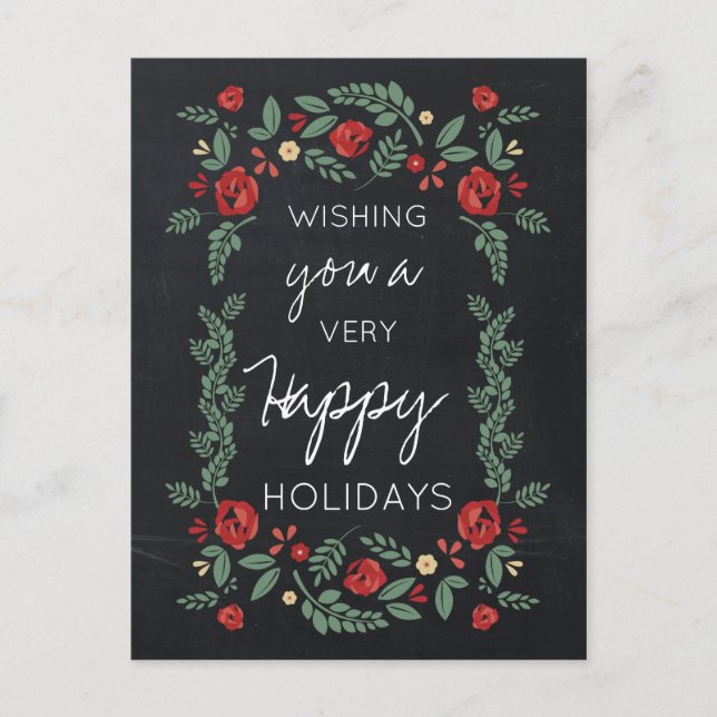chalkboard floral garden Holiday cards (Front)