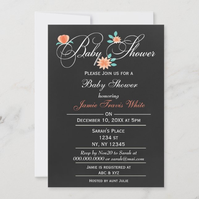 chalkboard Floral Gender Neutral Baby shower Invitation (Front)