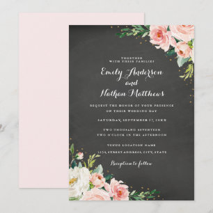 Chalkboard Floral Gold Blush Wedding Invitation