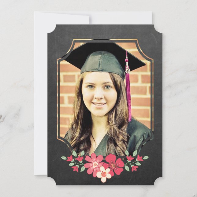 Chalkboard Floral Graduate Class of 2016 Photo Invitation (Front)