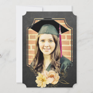 Chalkboard Floral Graduate Class of 20XX Photo Inv Invitation