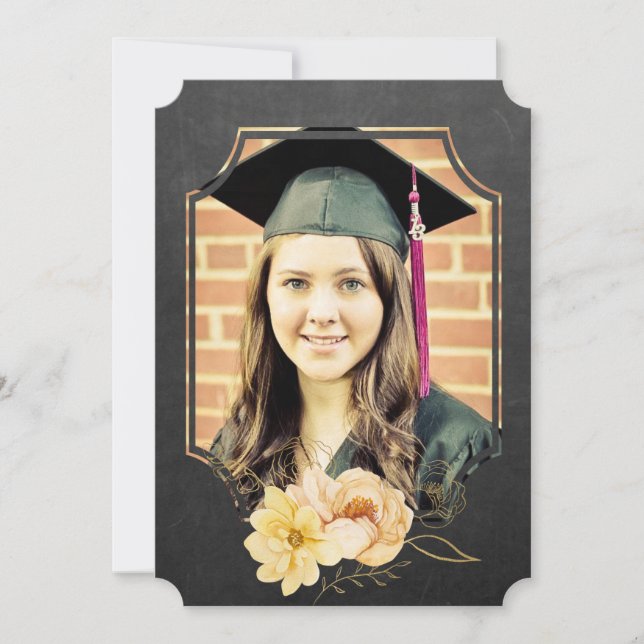 Chalkboard Floral Graduate Class of 20XX Photo Invitation (Front)